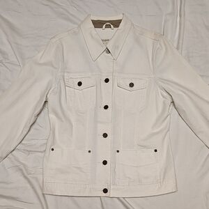 Eddie Bauer Cream Jean Jacket with Collared Neckline